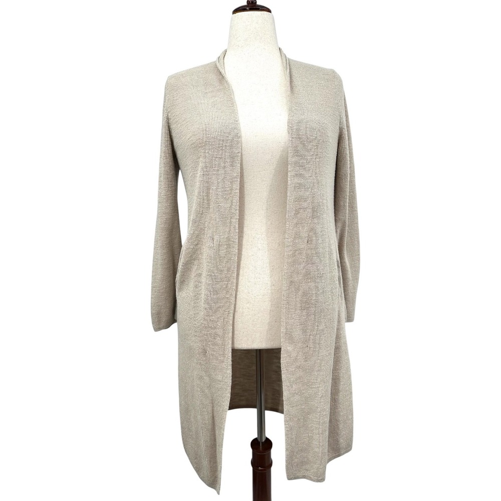 Banana Republic Duster Sweater Open Front Linen Knit Blend Beige Women's Medium
